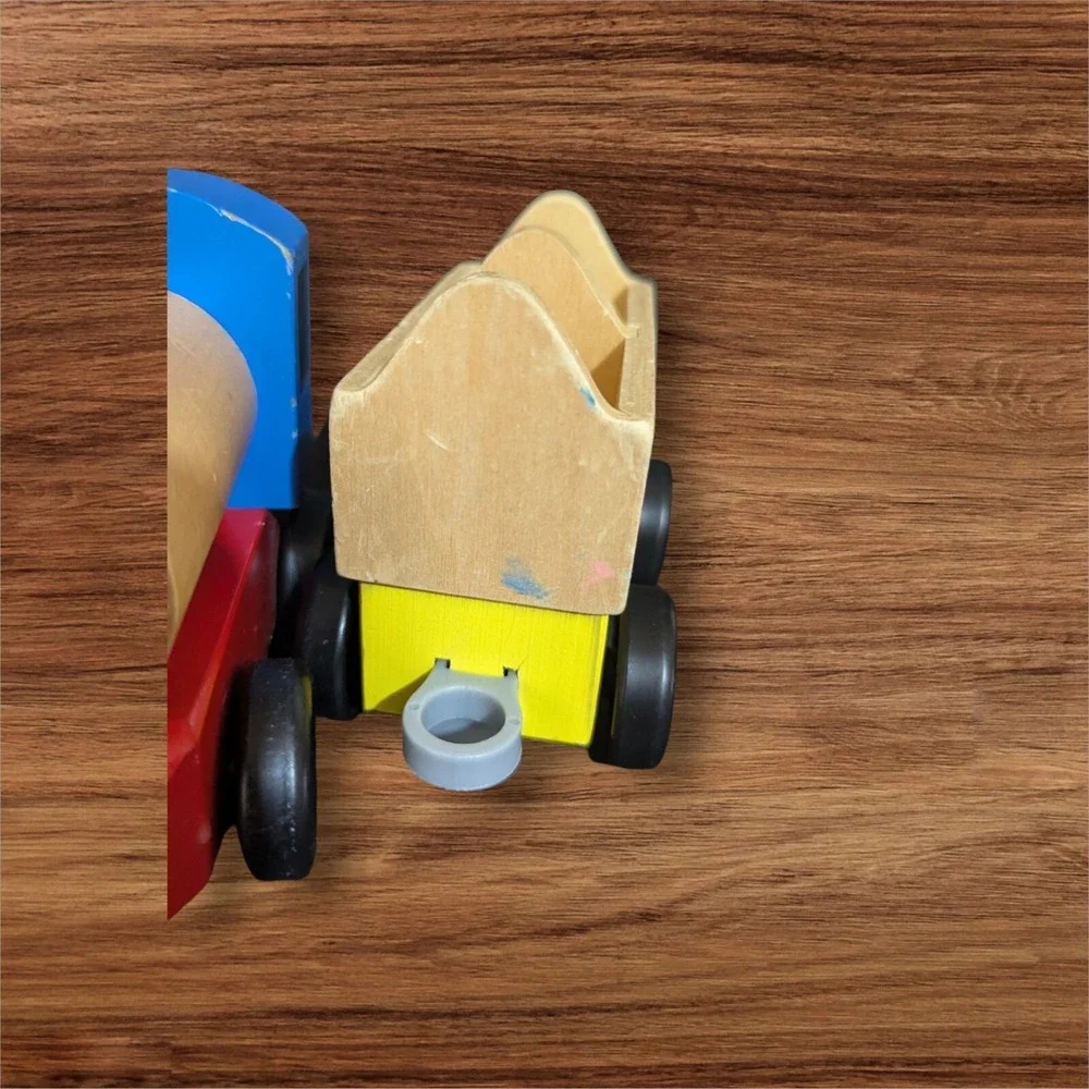 Melissa & Doug Wood Wooden Farm Train Chunky Set 3 cars 1 ENGINE set of 4 #4545‎